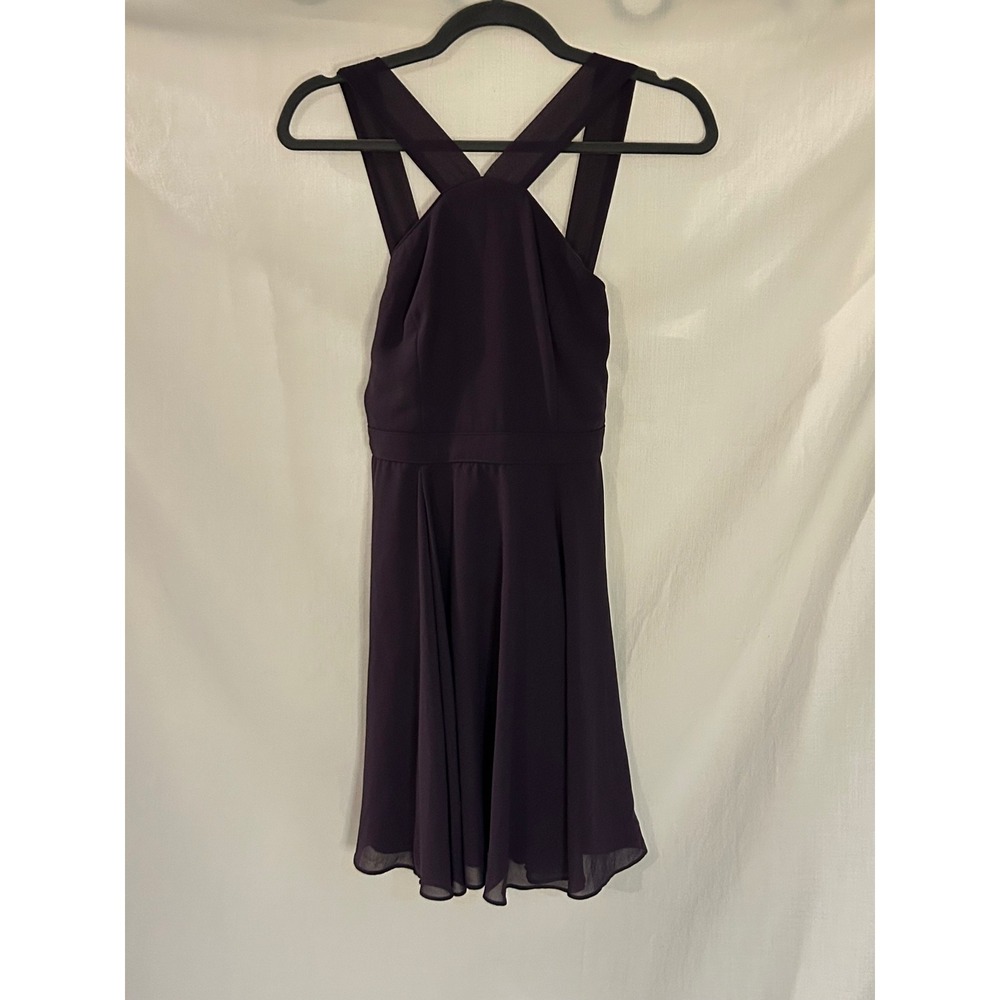 Lulus Plum Purple Chiffon Halter Crisscross Back Skater Dress Small